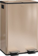 HOMCOM Lixeira de cozinha 2 compartimentos de 2 x 28L, aço inoxidável, tampa com fechamento suave, 45,8x36x67,6cm, ouro | Aosom Portugal