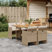 vidaXL 5 pcs conjunto de jantar p/ jardim com almofadões vime PE bege