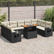 vidaXL 10 pcs conjunto sofás de jardim c/ almofadões vime PE preto