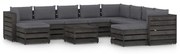 11pcs conj. lounge jardim + almofadões madeira impreg. cinzento