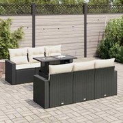 vidaXL 7 pcs conjunto de sofás p/ jardim c/ almofadões vime PE preto