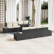 vidaXL Conjunto de Sofá de Jardim de 9 Peças com Almofadas em Rattan Sintético Preto
