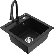 Mexen Vito lava-loiça de granito de 1 câmara com torneira de cozinha Elia, preto - 6503-77-670101-70