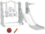 AIYAPLAY Escorrega Infantil 4 em 1 Baloiço e Escorrega Escalador Tabela de Basquetebol Temática de Coelho 147,5x160x107 cm Cinza | Aosom Portugal