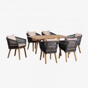 Conjunto De Mesa Extensível De Madeira (90-150x90 Cm) Naele E 6 Cadeiras De Jardim Barker Cinza Antracite - Sklum