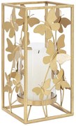 Castiçal "Glam Butterfly" em Metal Dourado – 14x14x29 cm