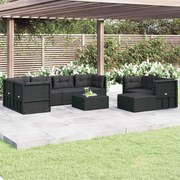 8 pcs conjunto lounge de jardim c/ almofadões vime PE preto