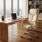 Cadeira de Escritório XL Vaud de Couro Sintético Creme