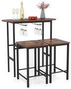 Conjunto de mesa de jantar oval com 3 peças e 2 bancos - Natural