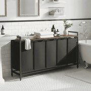 Cesto para roupa suja 143,5 x 33 x 72 cm com prateleira em tecido Oxford preto-castanho