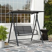 Baloiço de Jardim de 2 Lugares com Toldo Ajustável 90° Proteção UV 30+ e Estrutura Triangular 160x112x162 cm Cinzento Escuro