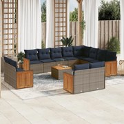 vidaXL 13 pcs conjunto sofás p/ jardim c/ almofadões vime PE cinzento