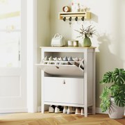 Sapateira Estreita com 2 Gavetas Prateleiras Ajustáveis e Puxadores em PU para 14 Pares de Sapatos 80x24x95,5 cm Branco
