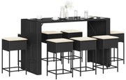 vidaXL 9 pcs conjunto de bar para jardim c/ almofadões vime PE preto