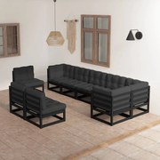 vidaXL 9 pcs conjunto lounge de jardim c/ almofadões pinho maciço