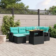 vidaXL 7 pcs conjunto de sofás p/ jardim c/ almofadões vime PE preto