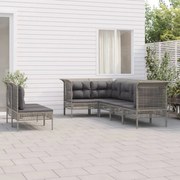 7 pcs conjunto lounge de jardim c/ almofadões vime PE cinzento