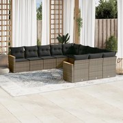 vidaXL 11 pcs conjunto sofás de jardim c/ almofadões vime PE cinzento