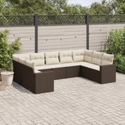 vidaXL 9 pcs conjunto sofás p/ jardim c/ almofadões vime PE castanho