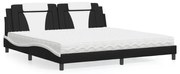 Cama com colchão 200x200 cm couro artificial preto e branco