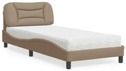 vidaXL Cama com colchão 90x200 cm couro artificial cor cappuccino