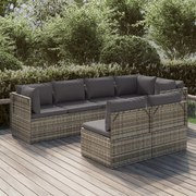 7 pcs conjunto lounge de jardim c/ almofadões vime PE cinzento