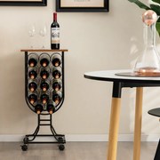 Garrafeira para 14 garrafas de vinho com rodas amovíveis e bloqueáveis 38 x 30 x 82 cm Castanho e preto