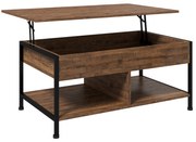 HOMCOM Mesa de Centro Elevável Mesa de Sala Compartimento Oculto 2 Prateleiras Inferiores 100x80x60 cm Marrom Rústico Preto | Aosom Portugal