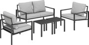 Outsunny Conjunto de Móveis de Jardim para 4 Pessoas, à prova de intempéries, Conjunto para Varanda com Sofá 2 lugares, Poltronas, Almofadas, Mesa Lateral Cinza Claro | Aosom Portugal