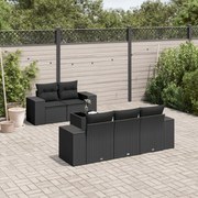 vidaXL 6 pcs conjunto sofás de jardim c/ almofadões vime PE preto