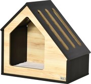 Pawhut Casinha para Cães Indoor com Almofada, Casinha com Telhado Inclinado para Cães/Gatos, para cães pequenos até 8 kg, 60 x 40 x 59,2 cm, Castanho | Aosom Portugal