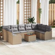 vidaXL Conjunto de Sofá de Jardim de 10 Peças com Almofadas Bege em Rattan Sintético e Acácia.