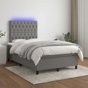 Cama box spring c/ colchão e LED 120x200 cm tecido cinza-escuro