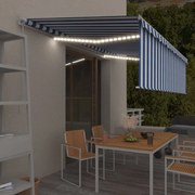 vidaXL Toldo retrátil manual com estore/LED 5x3 m azul e branco