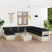 9 pcs conjunto lounge de paletes + almofadões madeira de abeto