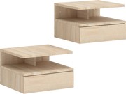 HOMCOM Conjunto de 2 Mesas de Cabeceira Flutuante com 1 Gaveta e Prateleira Aberta com Desenho Moderno  35x32x22,5 cm Carvalho | Aosom Portugal