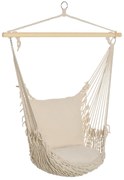 Outsunny Cadeira Suspensa Cadeira Rede Suspensa com 2 Almofadas de Algodão Barra de Madeira para Interior e Exterior 120x90 cm Creme
