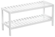 SONGMICS Sapateira de bambu natural de 2 níveis, prateleira para sapatos, plantas e livros, para sala de estar, corredor, quarto e banheiro, 70 x 26 x 33 cm, branco LBS02WT