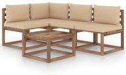 5 pcs conjunto lounge p/ jardim c/ almofadões bege