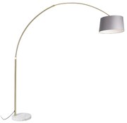 Candeeiro de Arco em Latão com Abajur em Tecido Cinza e Mármore Cinza 45 cm - XXL Moderno
