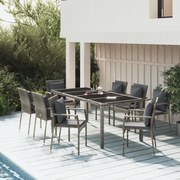 vidaXL 9 pcs conjunto de jantar p/ jardim c/ almofadões vime PE cinza
