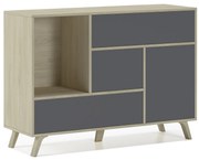 Aparador sala de jantar  Buffet WIND 1 porta, 3 gavetas, cor da estrutura Puccini e cor da porta e gavetas Antracite Grey, Medidas: 120x40x86cm.