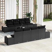 vidaXL Conjunto de Sofá de Jardim de 7 Peças com Almofadas de Rattan Poliéster Preto