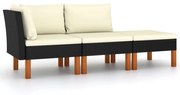 vidaXL 3 pcs conj. lounge jardim vime PE e madeira de eucalipto maciça