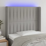 vidaXL Cabeceira cama c/ luzes LED tecido 83x16x118/128 cm cinza-claro
