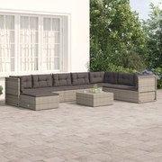 8 pcs conjunto lounge de jardim c/ almofadões vime PE cinzento