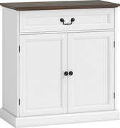 HOMCOM Aparador para sala, móvel de arrumação com 2 portas, gaveta silenciosa, prateleira ajustável, 80x40x85cm, branco e castanho | Aosom Portugal