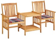 vidaXL Cadeiras de jardim c/ mesa de centro e almofadões acácia maciça