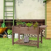 Horta Vertical com Prateleira Horta Elevada de Madeira Maciça para Cultivo de Flores Verduras Ervas 123x54x74cm Castanho