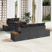 vidaXL Conjunto de Jantar de Jardim de 6 Peças com Almofadas Pretas em Rattan Sintético e Acácia
